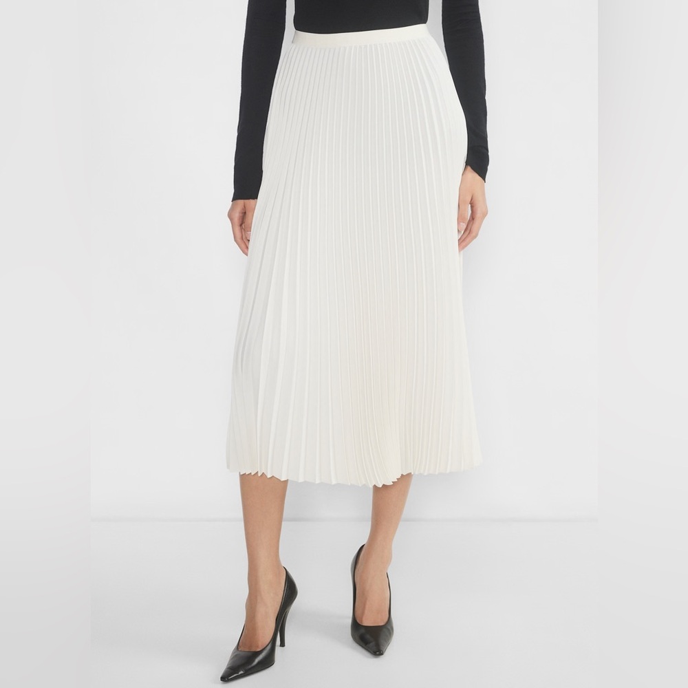 Aritzia Babaton White Pleated Matte Satin Maxi A-Line Skirt
